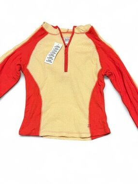 BDG Light Yellow Waffle Quarter-Zip with Red Trim